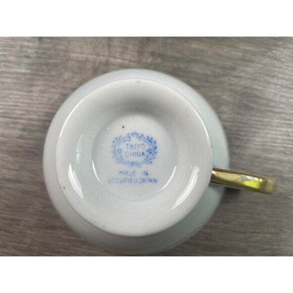 Vintage Occupied Japan Teacup & Saucer Hand Painted Blue Floral Taiyo China - Picture 5 of 11